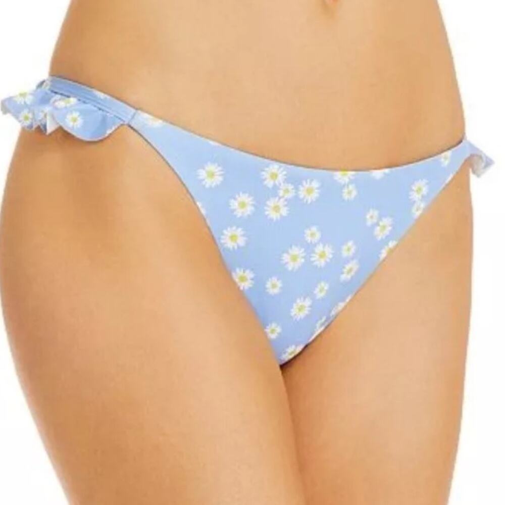 Aqua Swim Womens Blue Daisy Print Ruffled Bikini Bottom Size M